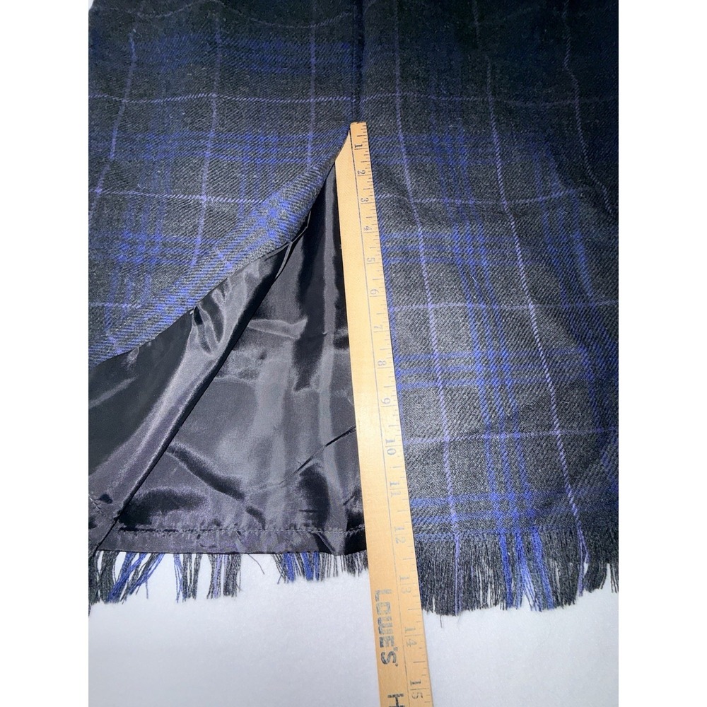 Harve Benard Sport Size 8 Grey Blue Purple Plaid Pencil Skirt 100%‎ Wool Fringe - Picture 10 of 11